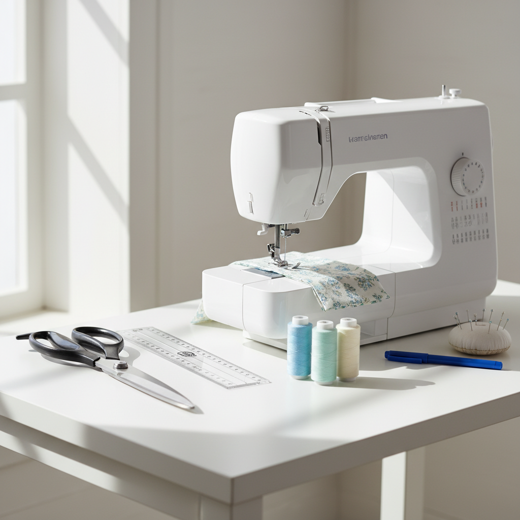 sewing machine and basic tools for tote bag project