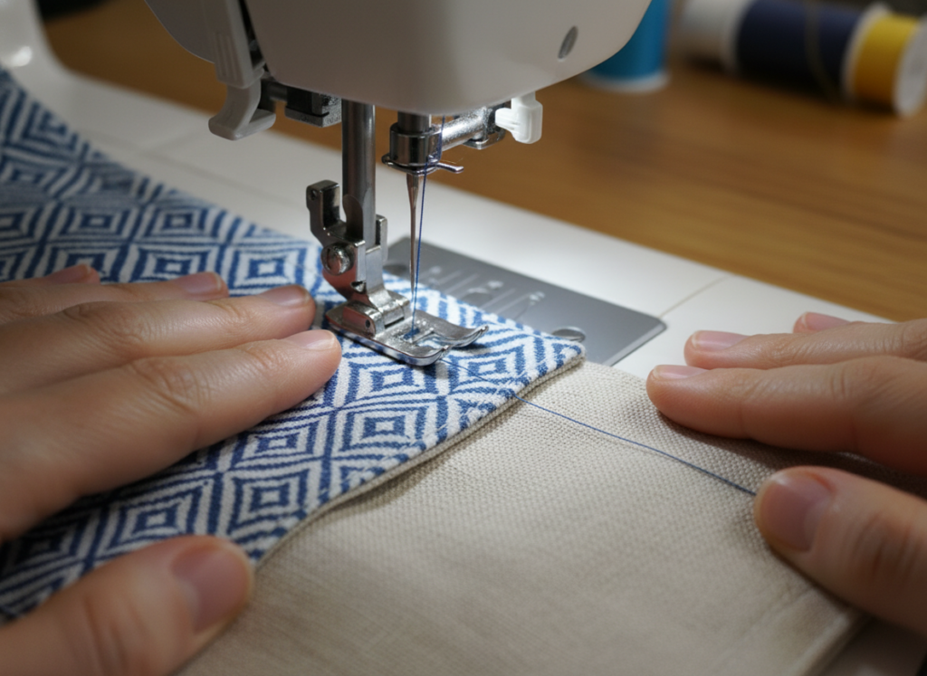 sewing machine stitching side seam of bag