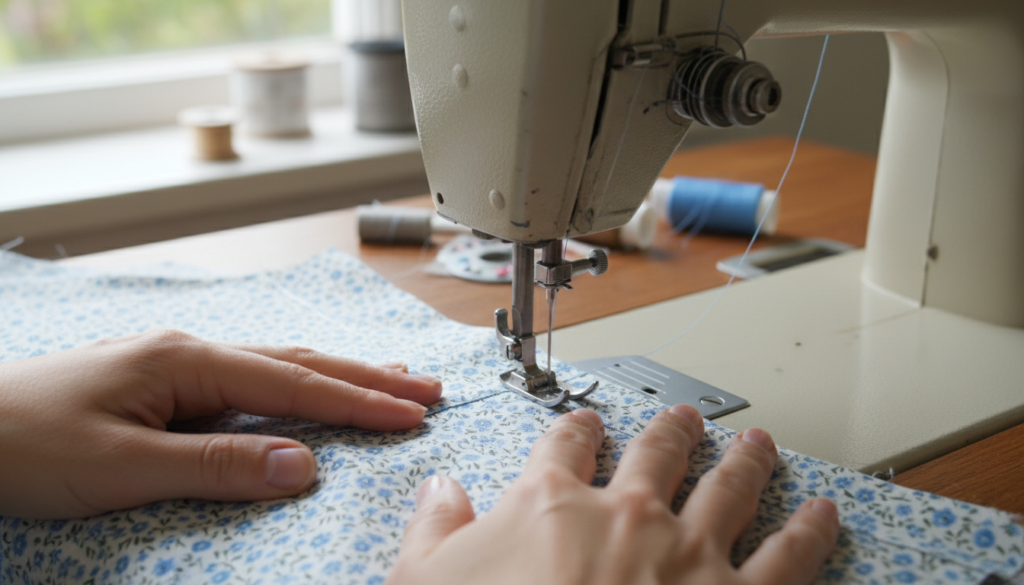 sewing machine stitching tote bag side seam