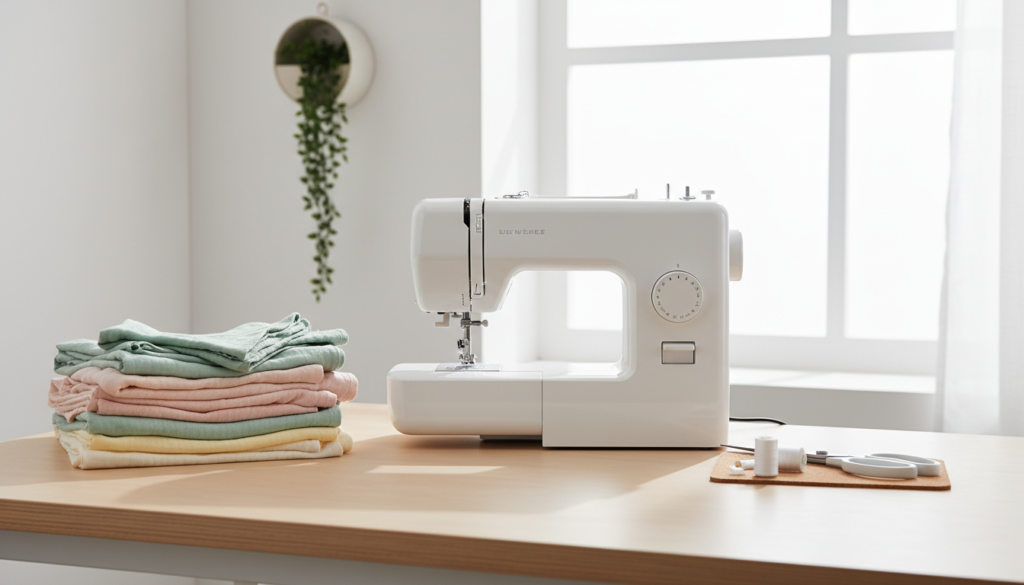 sewing machine with baby fabric ready for first project