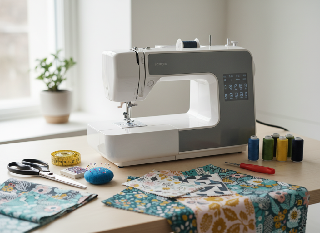 sewing machine with basic sewing supplies for beginners