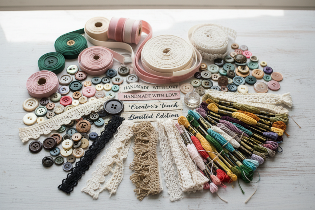 sewing project embellishments and finishing touches for DIY gifts