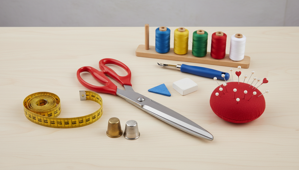 sewing tools arranged for dress shirt project