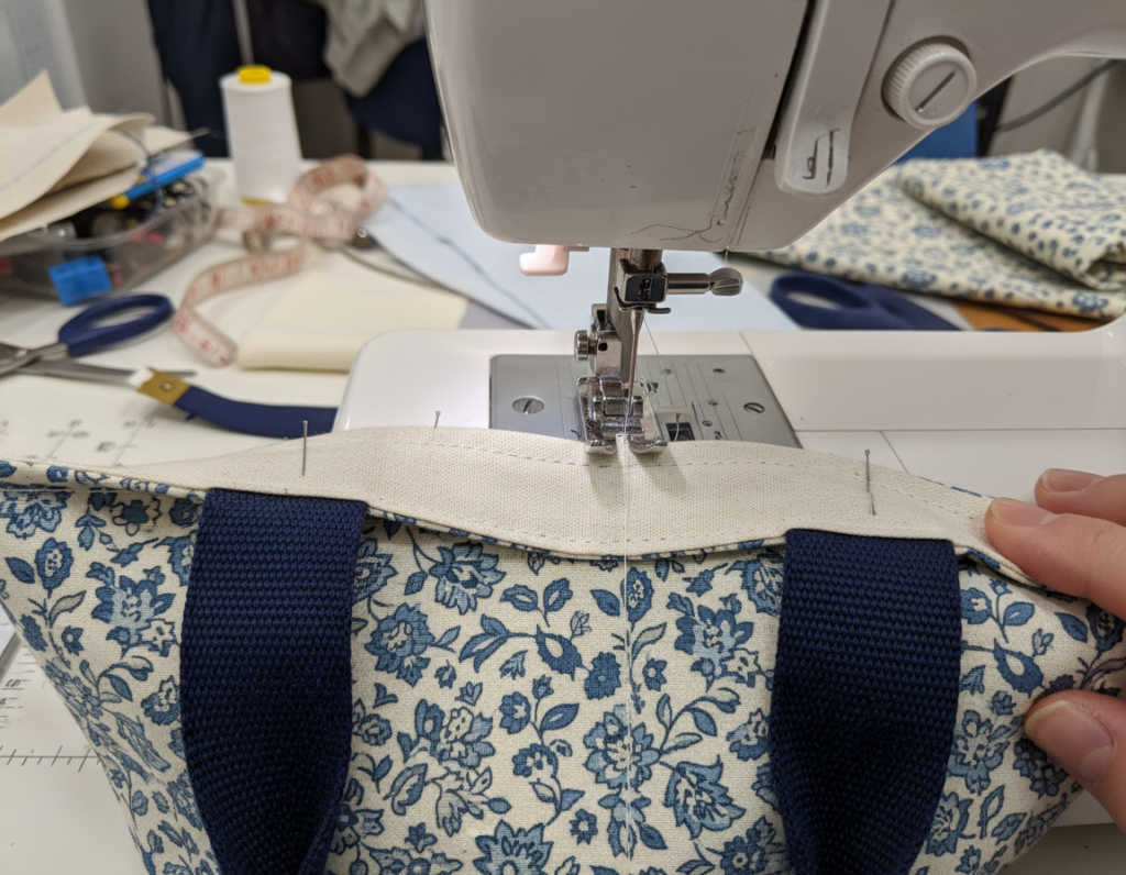 sewing top seam joining bag and lining