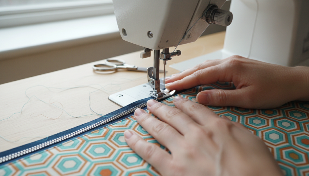 sewing zipper on pencil case