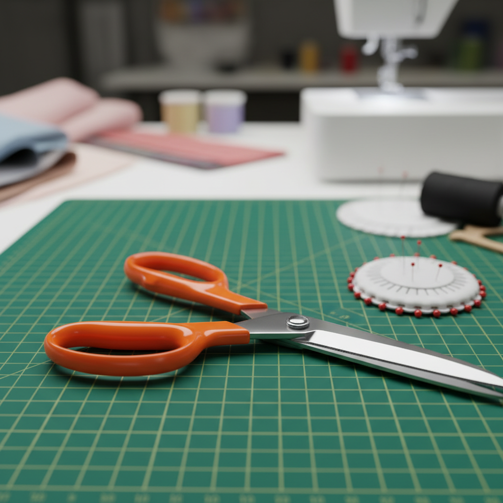 sharp fabric scissors on cutting mat