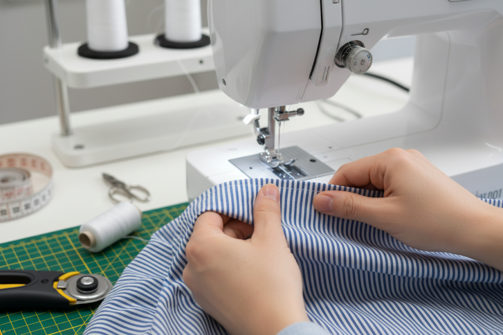 shirt with modified sleeves showing hemming technique