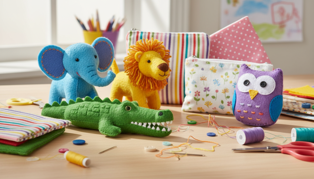 simple felt crafts and toys made by children