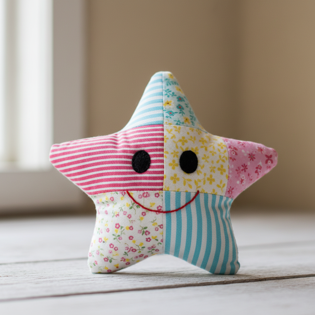 simple handmade stuffed animal showing beginner sewing pattern