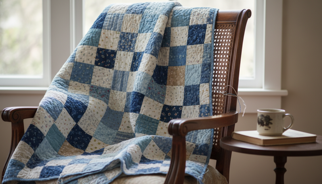 simple patchwork quilt made from cotton scraps