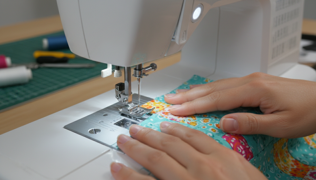 simple sewing project in progress on sewing machine