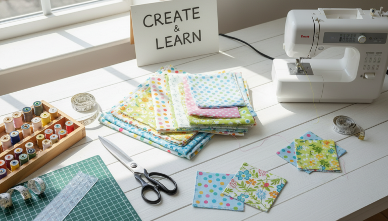 simple sewing projects for beginners workspace with colorful fabric
