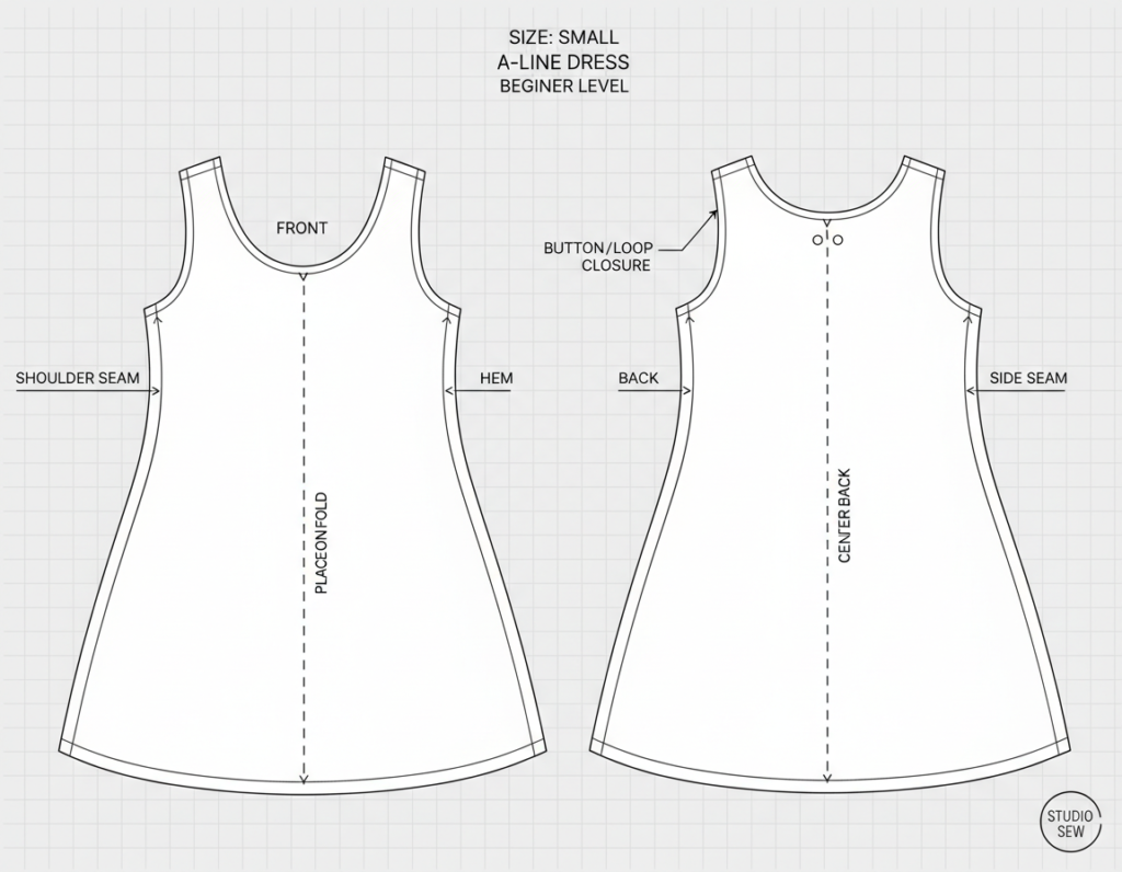 simple sleeveless summer dress sewing pattern illustration
