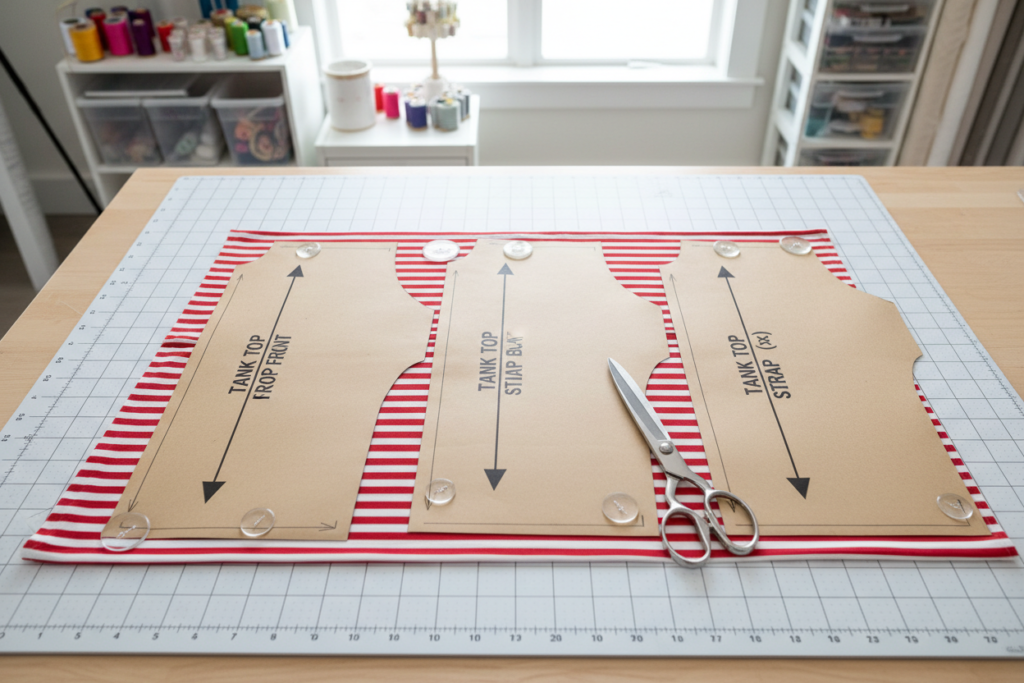 simple tank top beginner sewing project showing finished garment and construction steps
