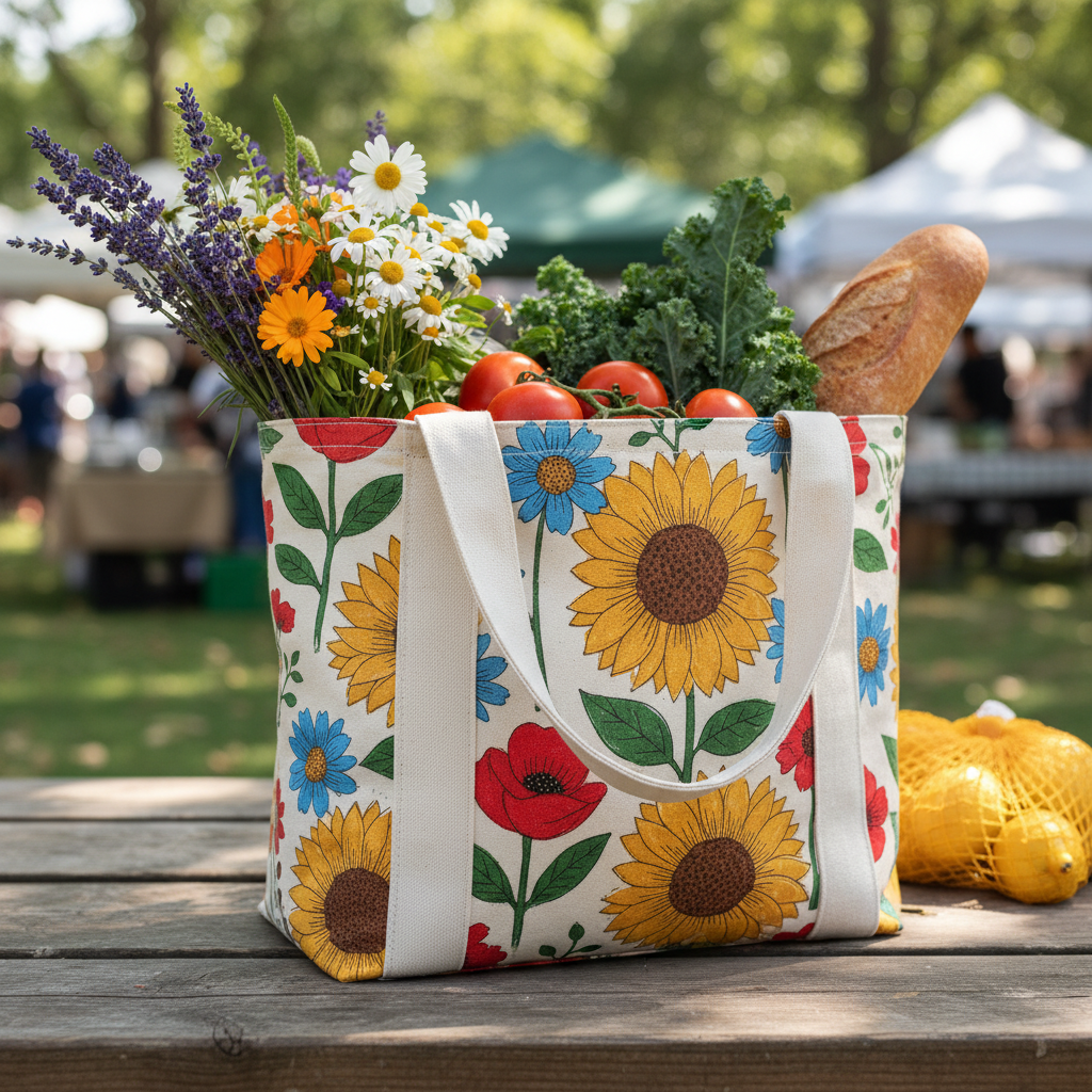 simple tote bag made from colorful cotton fabric