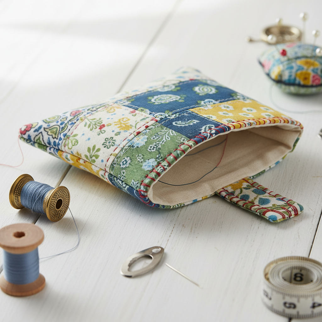 small fabric pouch with basic stitching for beginners