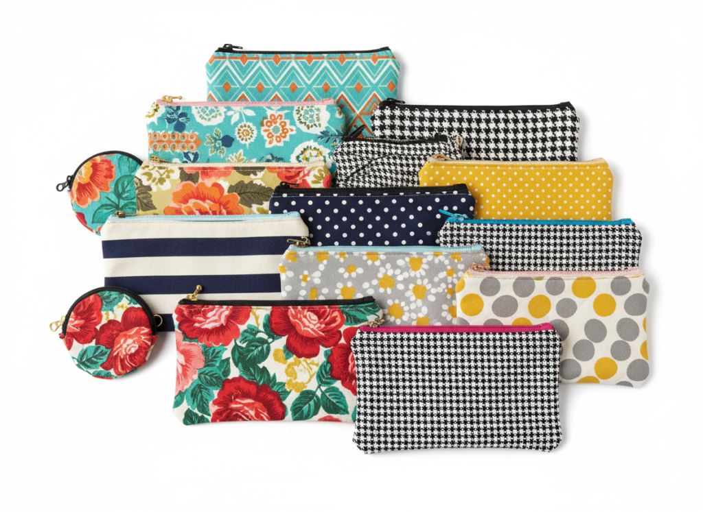 small zipper pouches made from fabric scraps