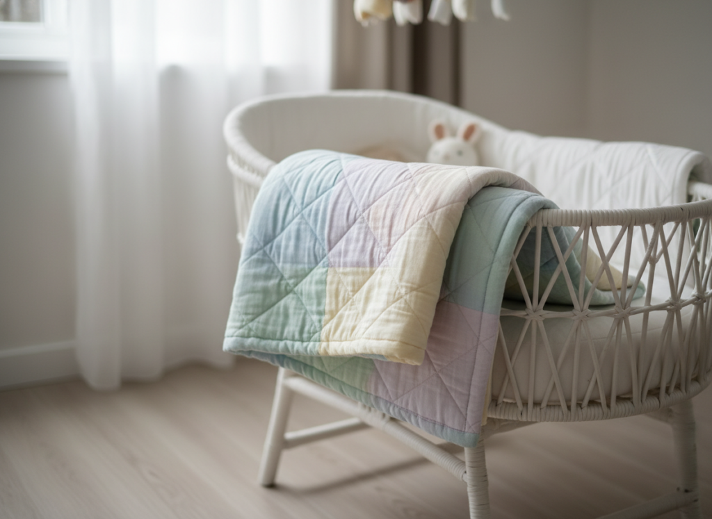 soft handmade baby blanket in gentle colors