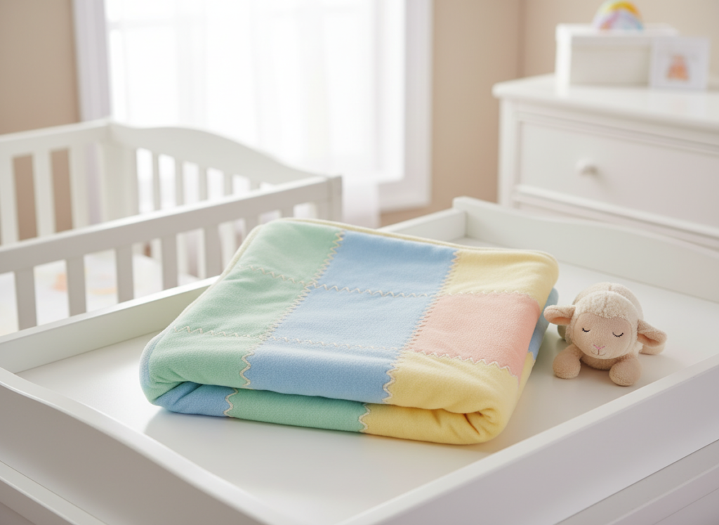 soft handmade baby blanket in pastel colors