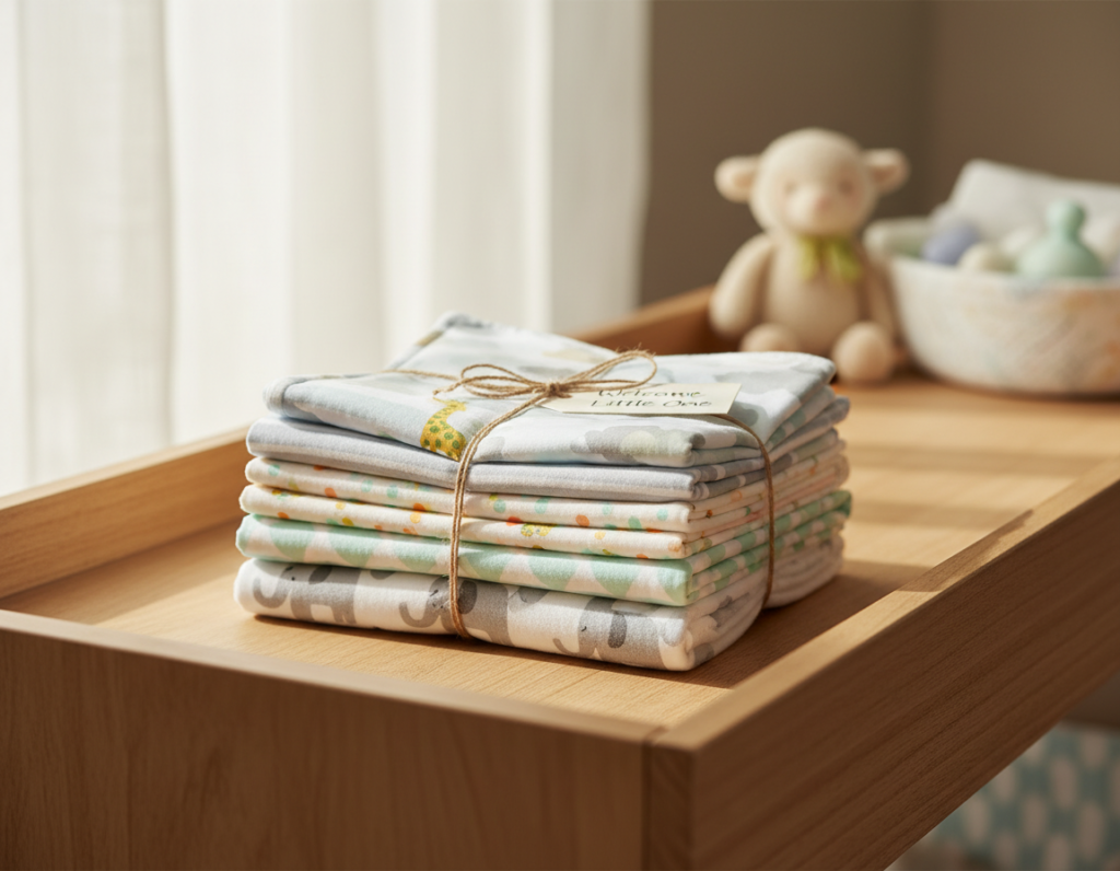 stack of colorful handmade burp cloths