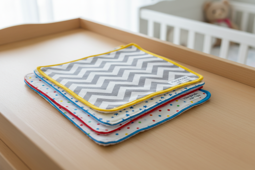 stack of handmade burp cloths with various cute fabric patterns for baby stack of handmade burp cloths with various cute fabric patterns for baby