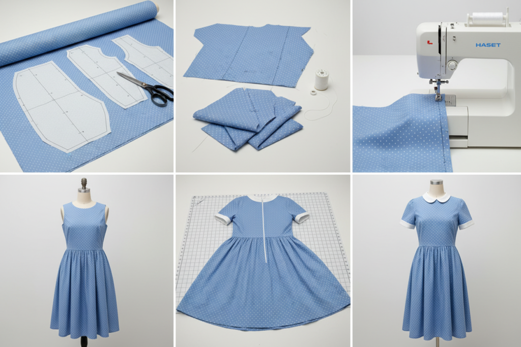 step-by-step dress construction process