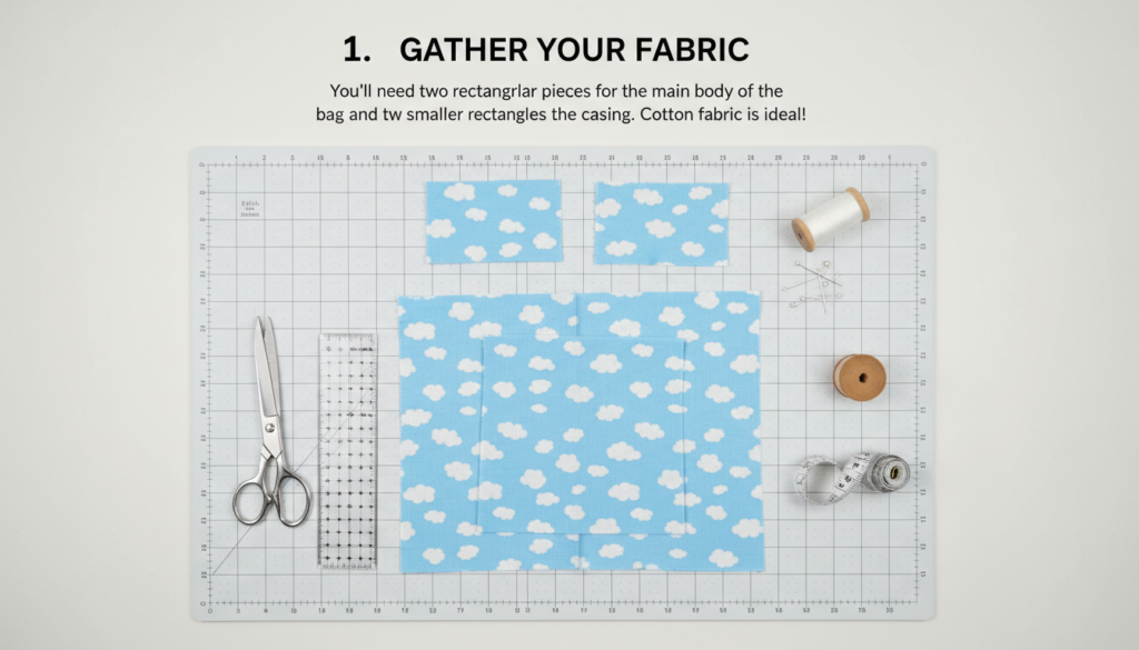 step-by-step process of making a simple drawstring bag