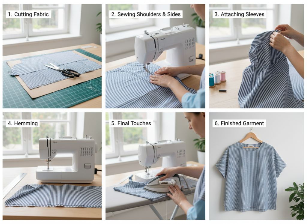 step by step tutorial layout for sewing easy diy top