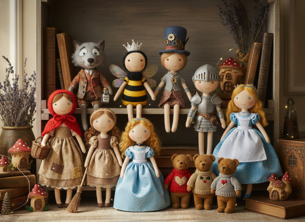 storybook character dolls representing popular fairy tale figures