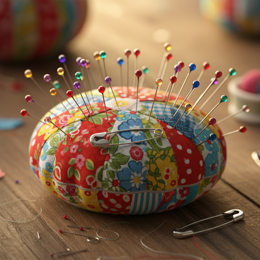 straight pins and pin cushion with needle threader