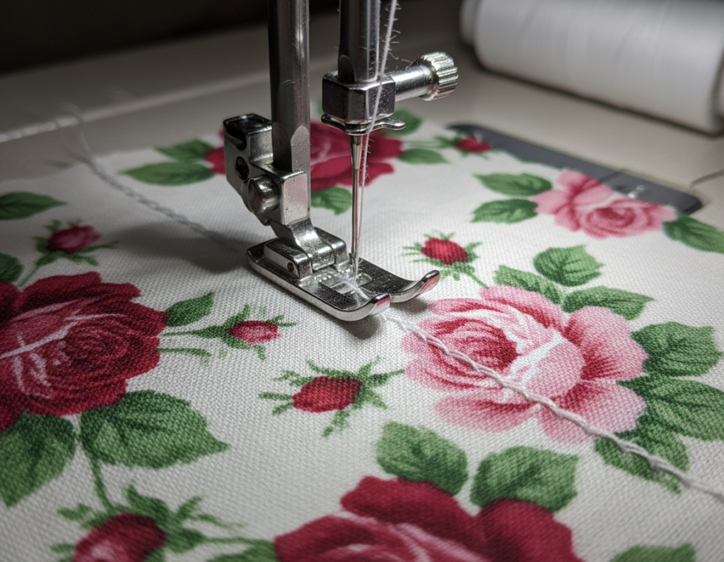 straight seam being sewn on machine