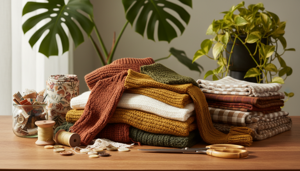 sustainable sewing with upcycled fall fabrics