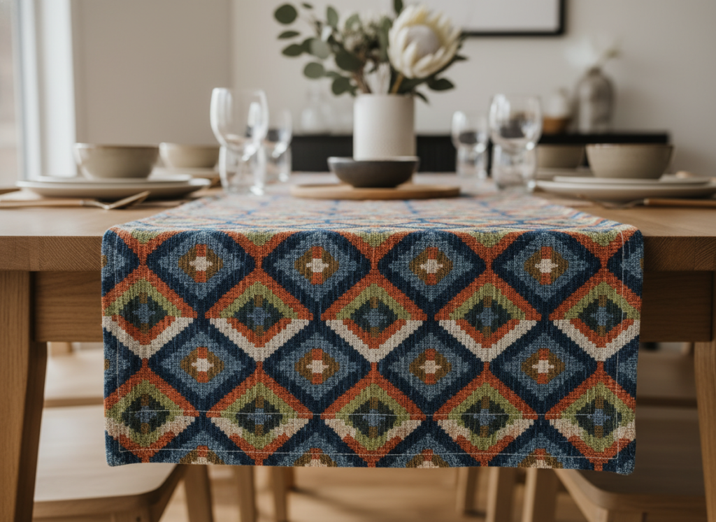 table runner with decorative pattern