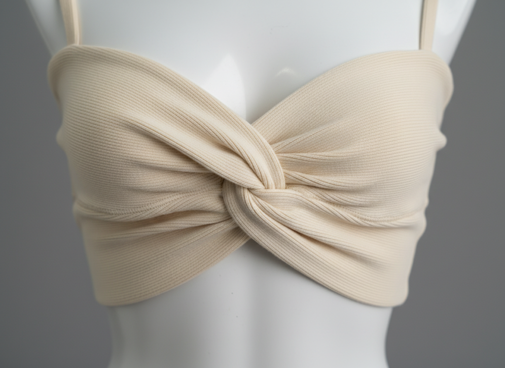 twisted front crop top showing knotted design detail