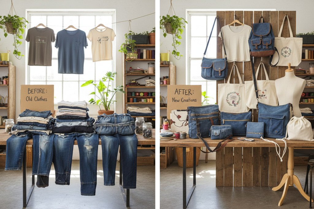 upcycled fabric projects made from old clothes and fabric scraps