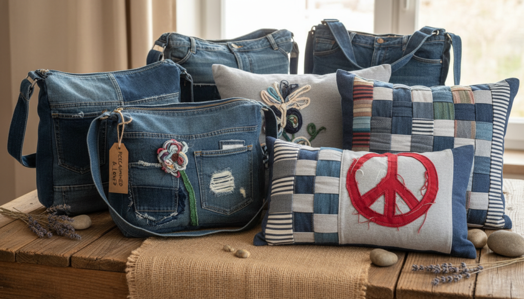 upcycled items made from old clothing and fabric