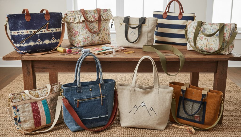 variety of customized handmade tote bags