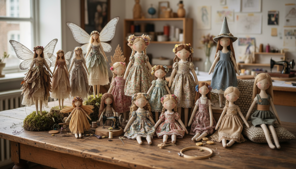 variety of different doll styles including rag dolls fairy dolls and cloth dolls