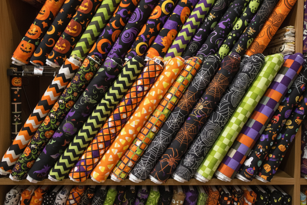 variety of halloween fabric patterns in cotton material