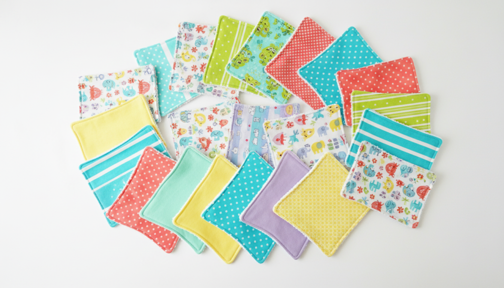 variety of handmade burp cloths with different patterns