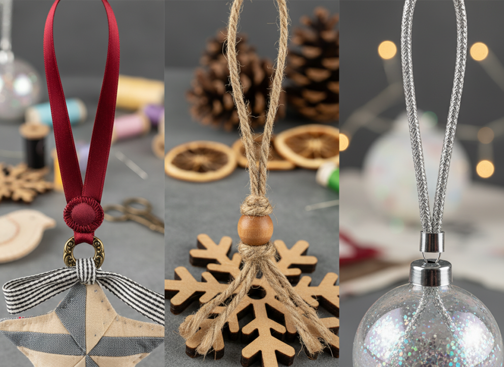 various hanging loop styles on fabric ornaments