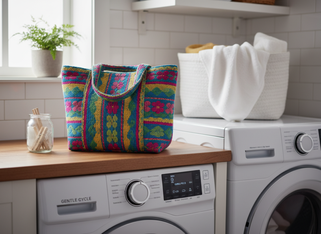 washing handmade tote bag in gentle cycle