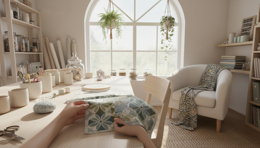 well-lit sewing workspace with natural light