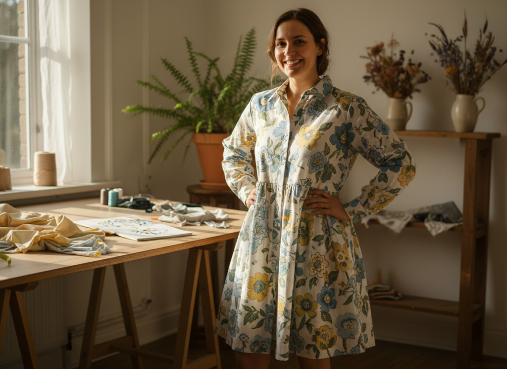 woman wearing handmade dress shirt