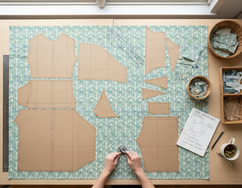 zero waste sewing layout showing efficient fabric cutting and scrap usage zero waste sewing layout showing efficient fabric cutting and scrap usage