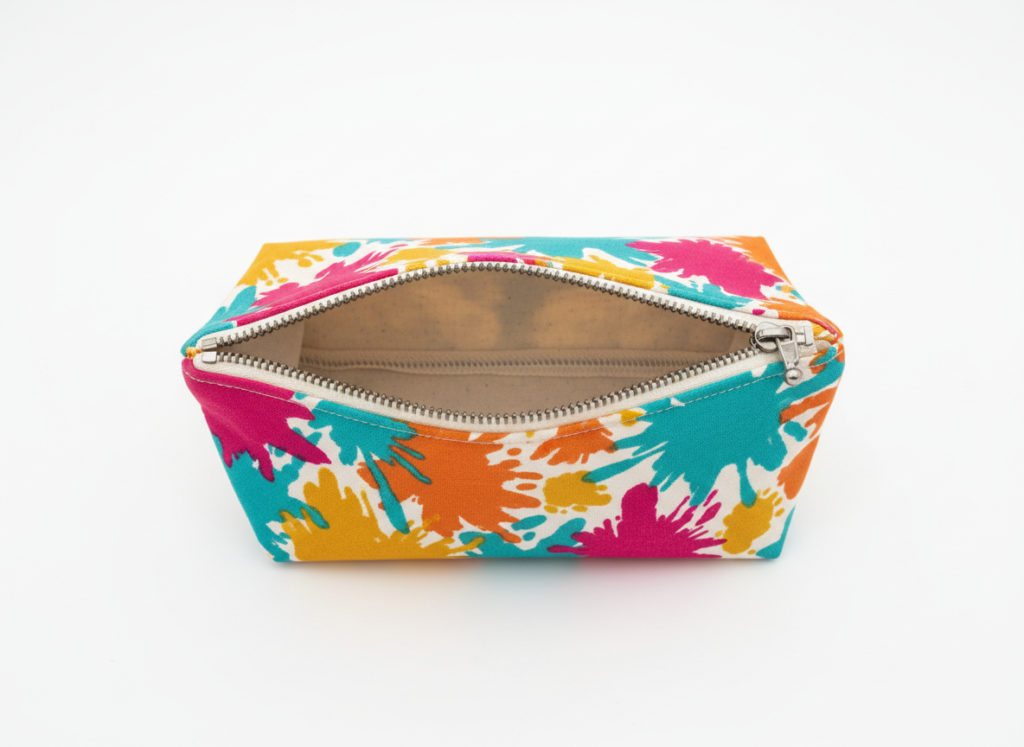 zippered pouch with colorful fabric