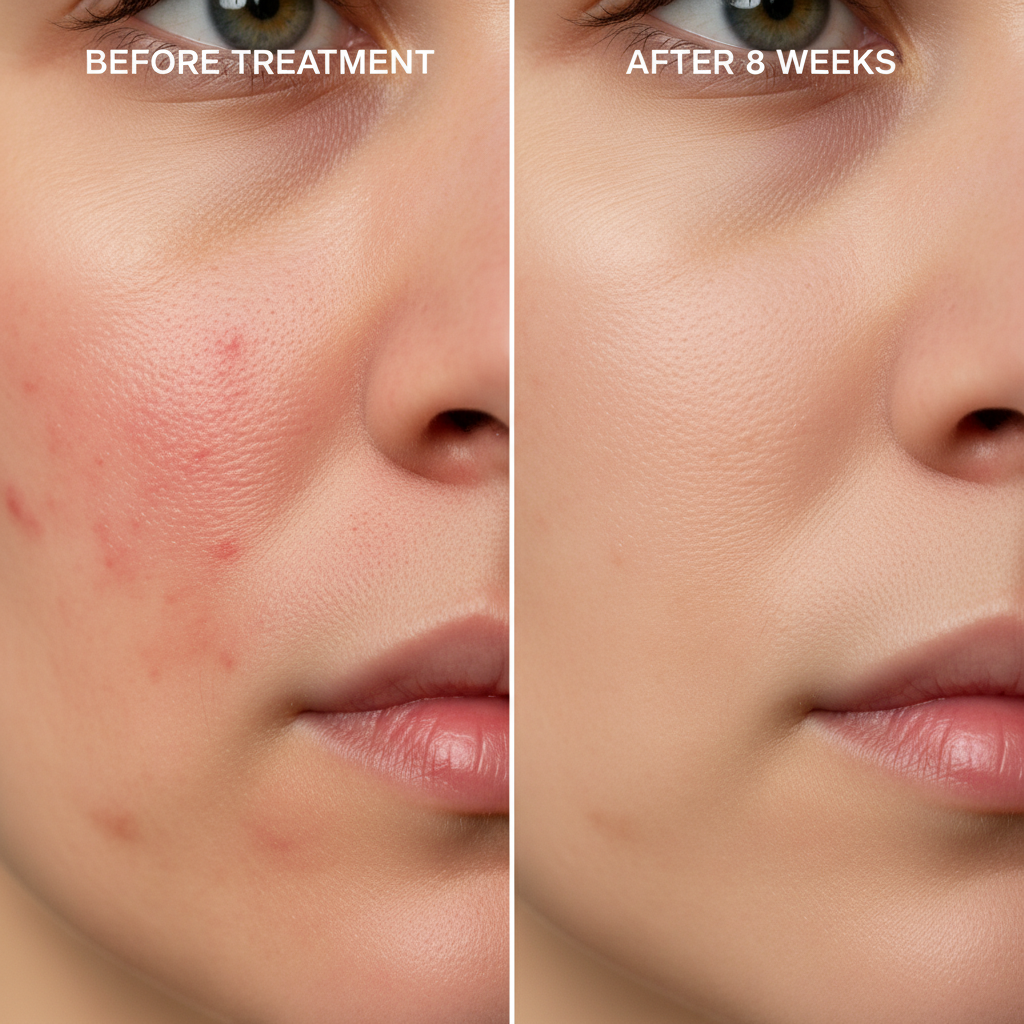 Before and after comparison showing how to get clear skin fast from acne treatment