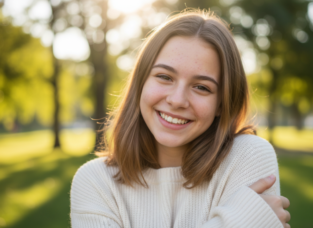 Confident teen smiling despite having some acne