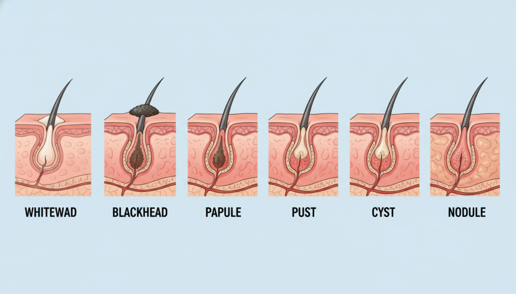 Diagram showing different types of acne