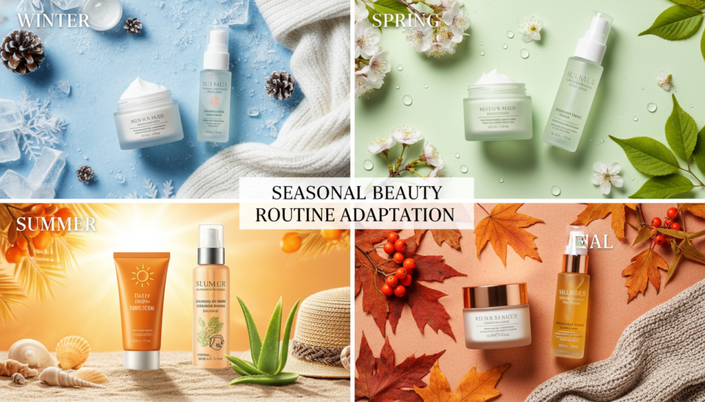 Four seasons represented with different skincare needs